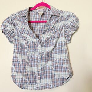 Maeve Short-Sleeve Plaid Button-Up Shirt in Blue & Pink